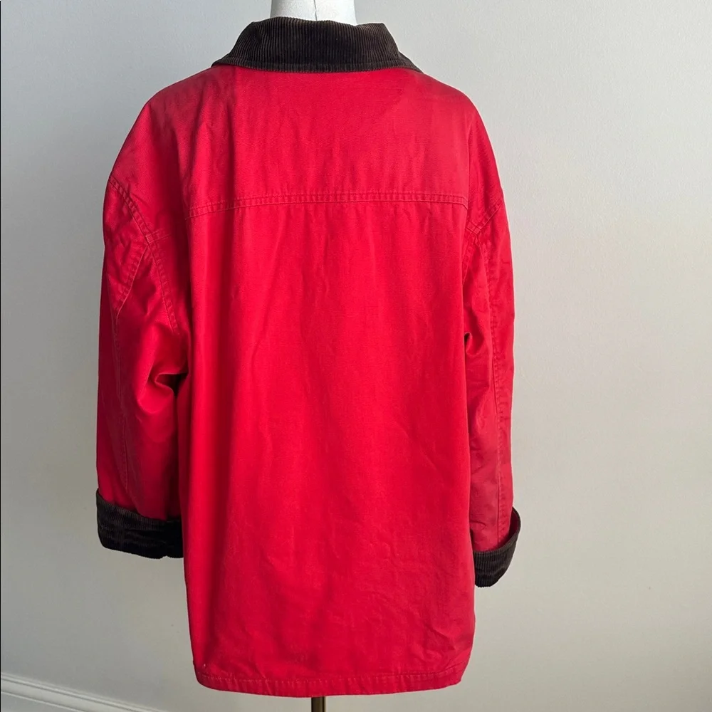 Vtg Red Brown Corduroy Oversized‎ Workwear Barn Chore Coat Field Jacket Cotton L - Picture 2 of 9